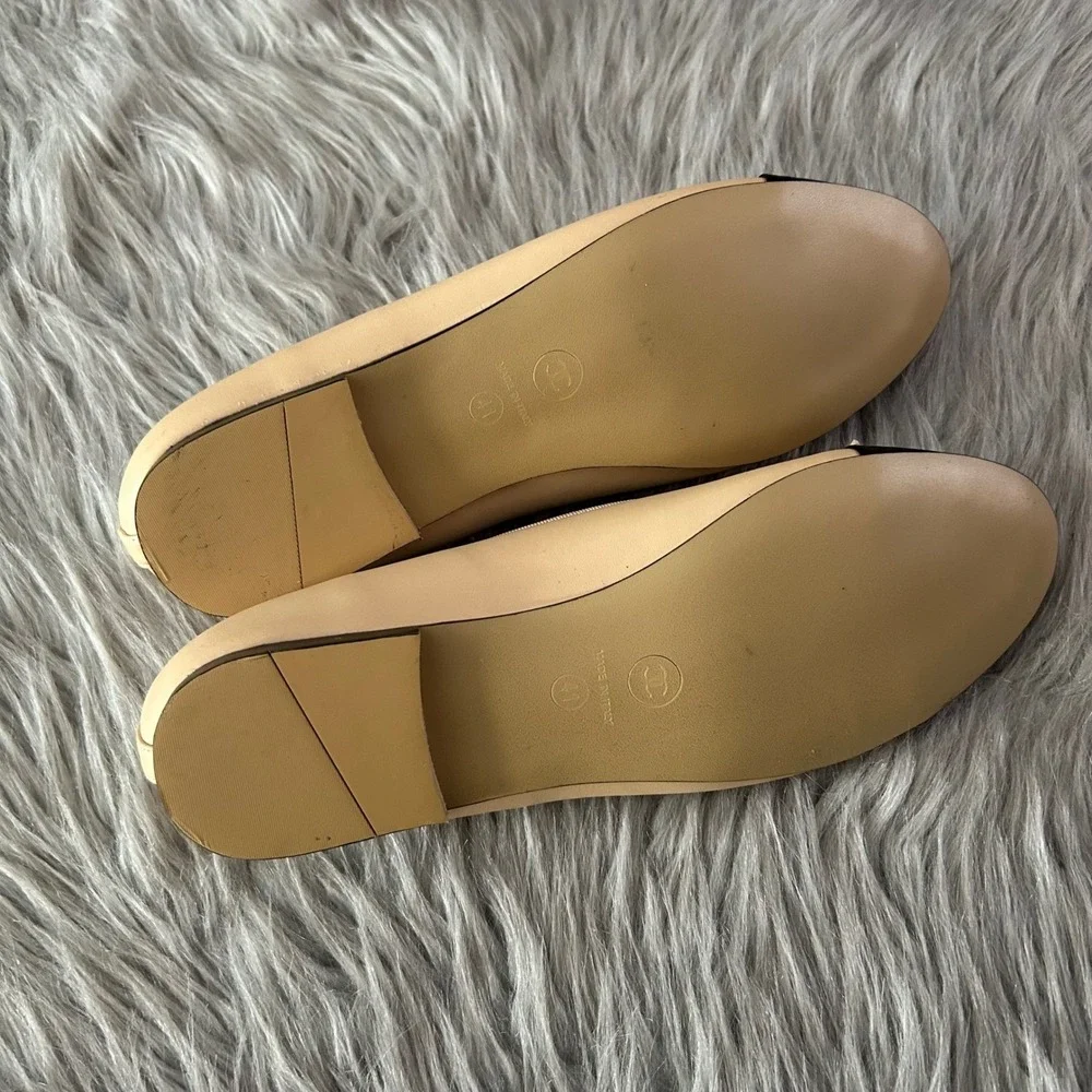 CHANEL Ballet Flats Women's Size 41 Two Tone Beige Black Shoes Lambskin CC Logo